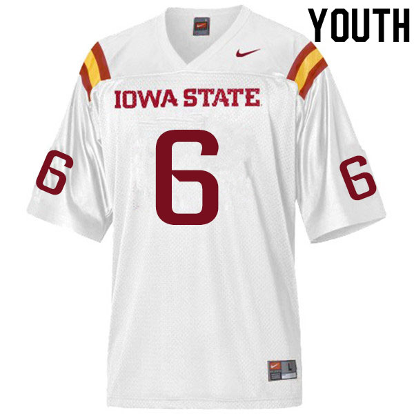 Iowa State Cyclones Youth #6 Tymar Sutton Nike NCAA Authentic White College Stitched Football Jersey ZG42W77RB